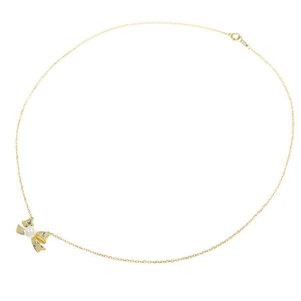 Mikimoto Akoya pearl necklace in 18k yellow gold with 5.1mm pearls and ribbon design, 39.5 cm length
