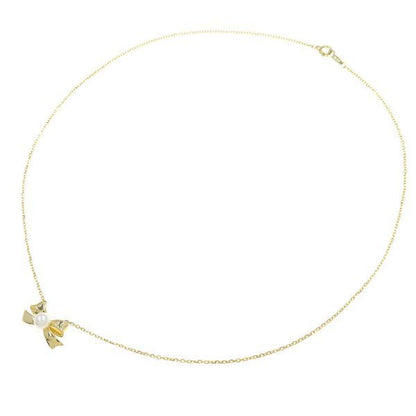 Mikimoto Akoya pearl necklace in 18k yellow gold with 5.1mm pearls and ribbon design, 39.5 cm length