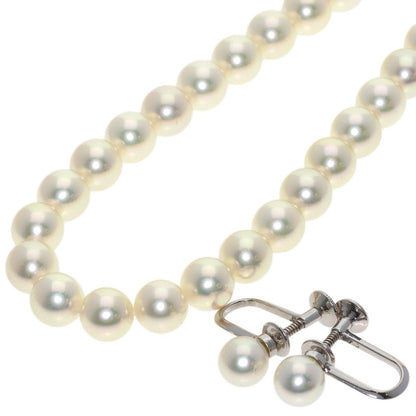MIKIMOTO ladies pearl earrings and necklace set in K14 white gold with 6.5-6.9mm pearls and 37cm chain