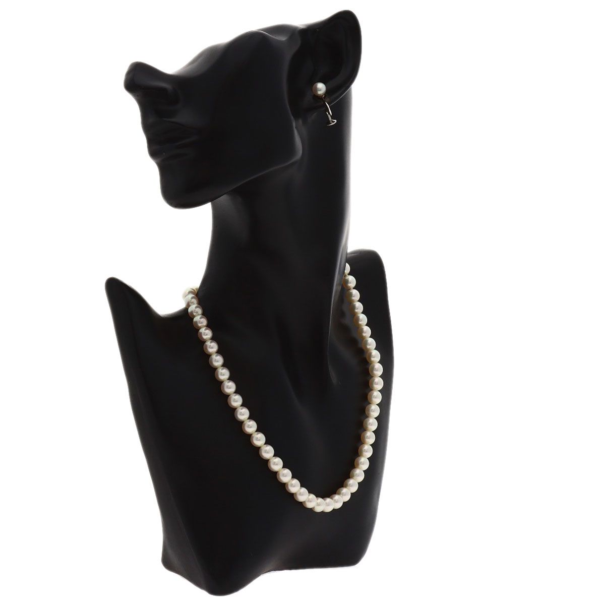 MIKIMOTO ladies pearl earrings and necklace set in K14 white gold with 6.5-6.9mm pearls and 37cm chain