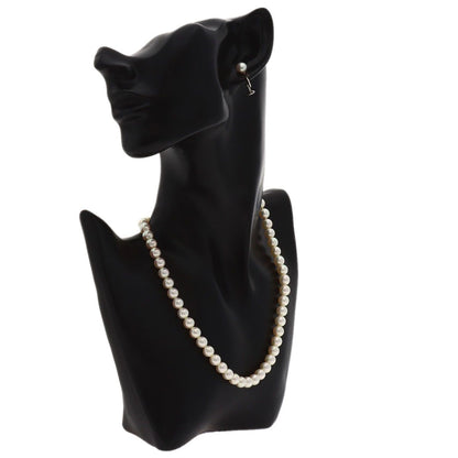 MIKIMOTO ladies pearl earrings and necklace set in K14 white gold with 6.5-6.9mm pearls and 37cm chain