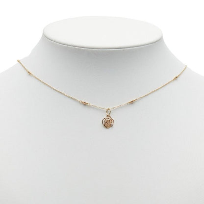 Agate Rose pendant necklace in K10 yellow gold with rose motif and diamond accent on a 50.5cm chain