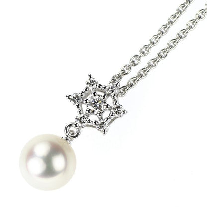 Mikimoto K18WG Akoya pearl pendant necklace with 6.7mm white pinkish pearl and diamond on white gold chain