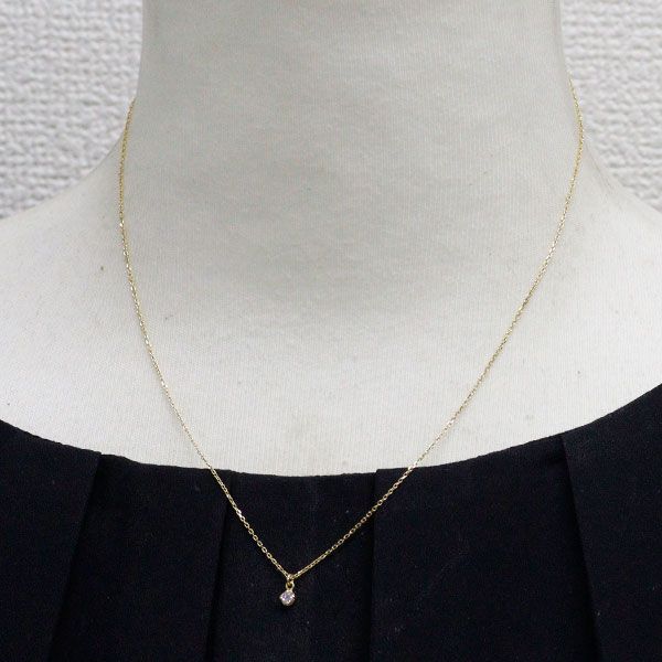 Agete K14YG yellow gold diamond pendant necklace with 0.05ct diamond on 40 cm chain