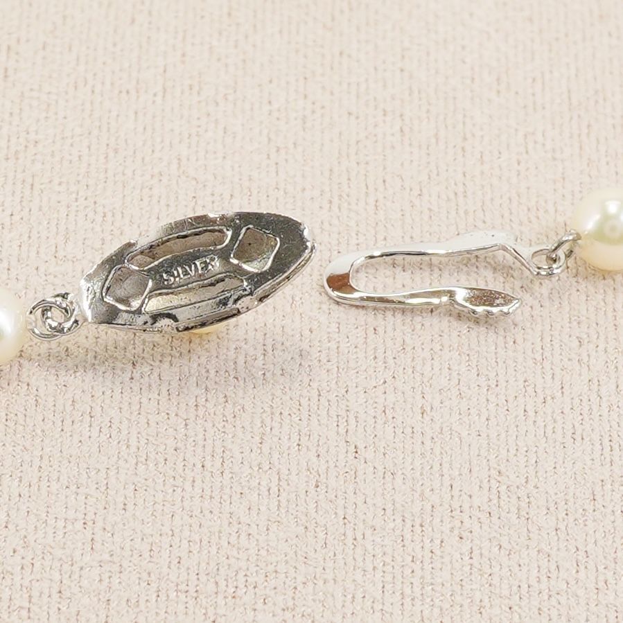 109cm long silver necklace featuring Akoya pearls with elegant and classic design 24-5186M