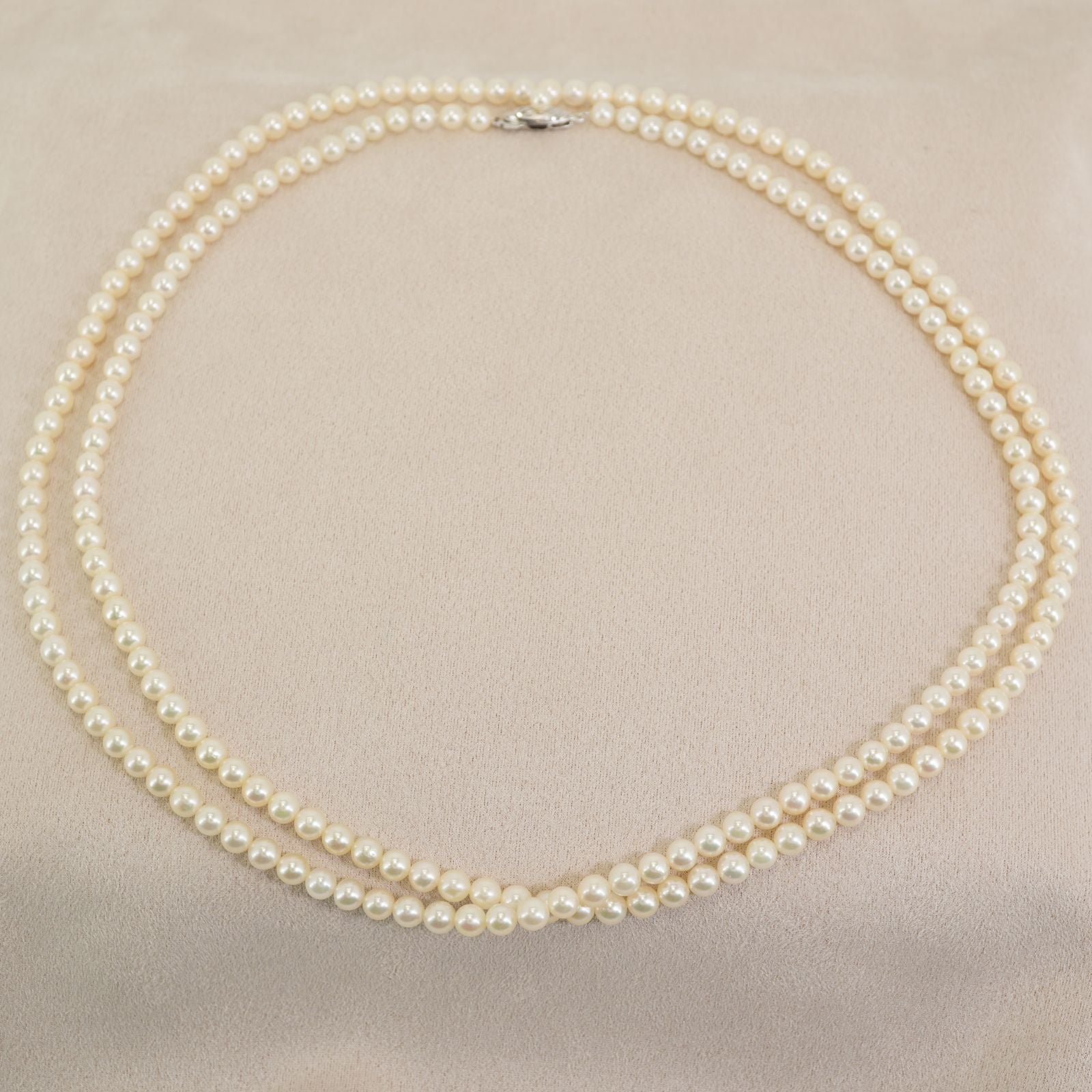 109cm long silver necklace featuring Akoya pearls with elegant and classic design 24-5186M