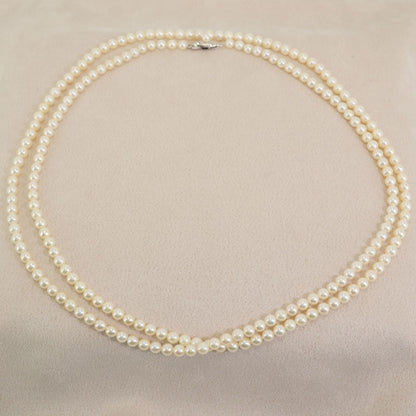 109cm long silver necklace featuring Akoya pearls with elegant and classic design 24-5186M