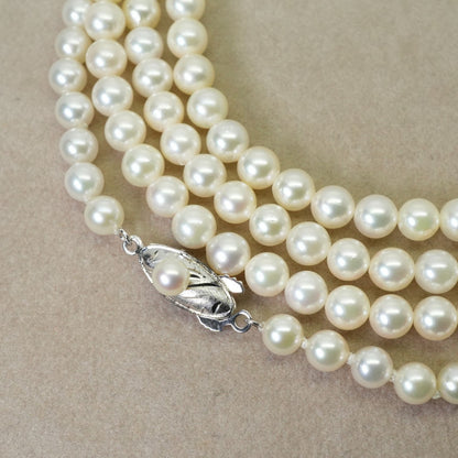 109cm long silver necklace featuring Akoya pearls with elegant and classic design 24-5186M