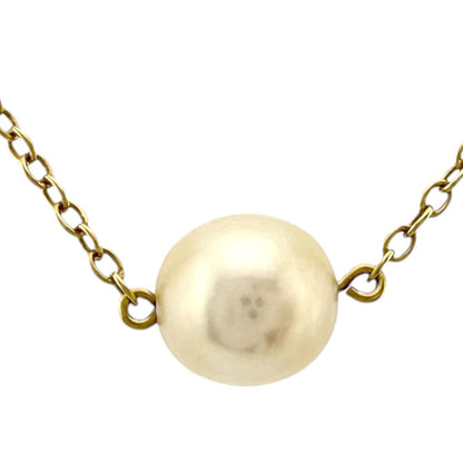 Mikimoto 18K yellow gold ladies necklace featuring a single pearl pendant