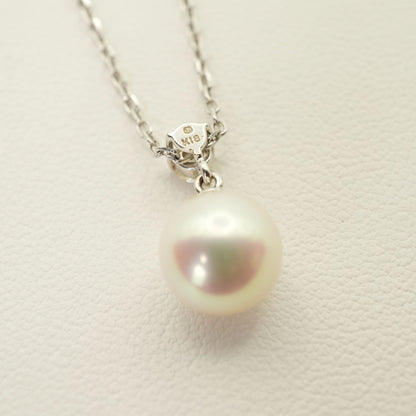 Mikimoto K18WG white gold pendant necklace with pearl and solitaire diamond on a chain
