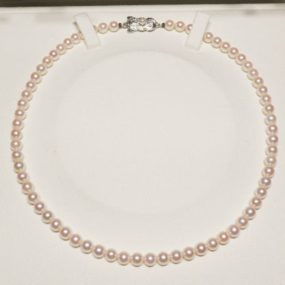 Mikimoto Silver Pearl Necklace model 24-981M with 5.6-6.0mm Akoya pearls and silver chain