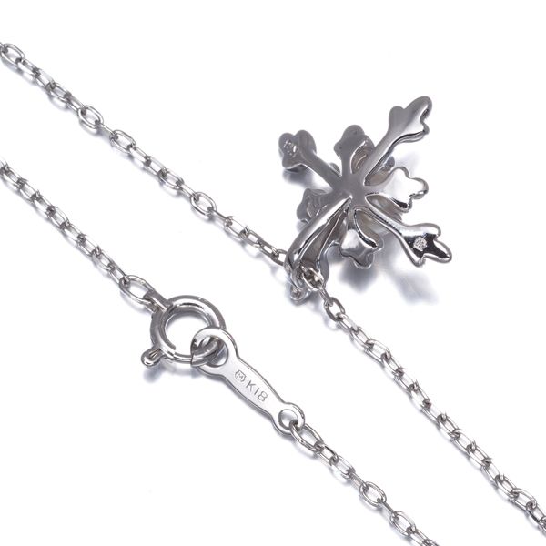 Mikimoto baby pearl cross necklace in 18K white gold with 4.5mm Akoya pearl and 40cm chain
