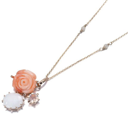 Agete agate necklace featuring coral, opal, and moonstone on 10 karat pink gold chain, size 40-45 cm