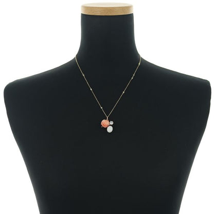 Agete agate necklace featuring coral, opal, and moonstone on 10 karat pink gold chain, size 40-45 cm