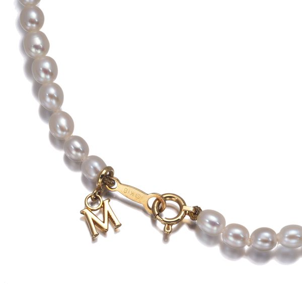 Mikimoto baby pearl necklace in 18k yellow gold featuring pearls sized 3.5-7.2mm on a 40cm chain