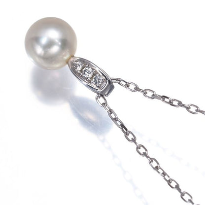 Mikimoto pearl necklace with 7.1mm pearl and diamond pendant set in 18K white gold on 40cm chain