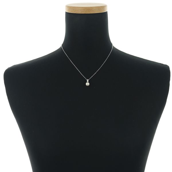 Mikimoto pearl necklace with 7.1mm pearl and diamond pendant set in 18K white gold on 40cm chain