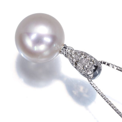 TASAKI necklace with 9.5mm pearl and 0.06ct diamond pendant in 18K white gold on 45cm adjustable chain