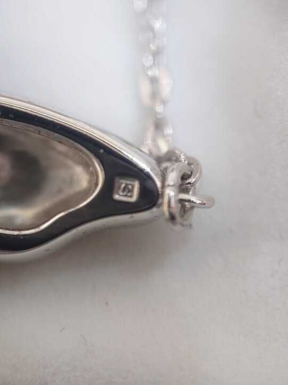 Mikimoto silver necklace with a pearl and butterfly pendant on a 41 cm chain