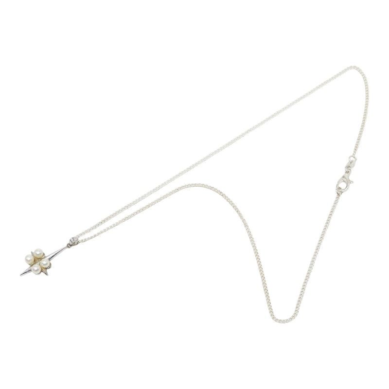 Mikimoto Cross Cross pendant necklace made of SV925 silver with a pearl, showing 45.3cm chain length and detailed pendant