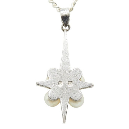 Mikimoto Cross Cross pendant necklace made of SV925 silver with a pearl, showing 45.3cm chain length and detailed pendant