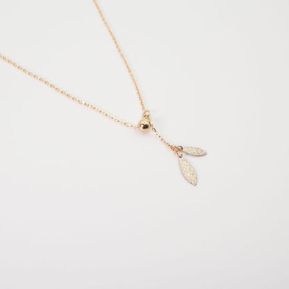 Agate Leaf Combined Long Necklace crafted from K10 gold and silver shown on white background