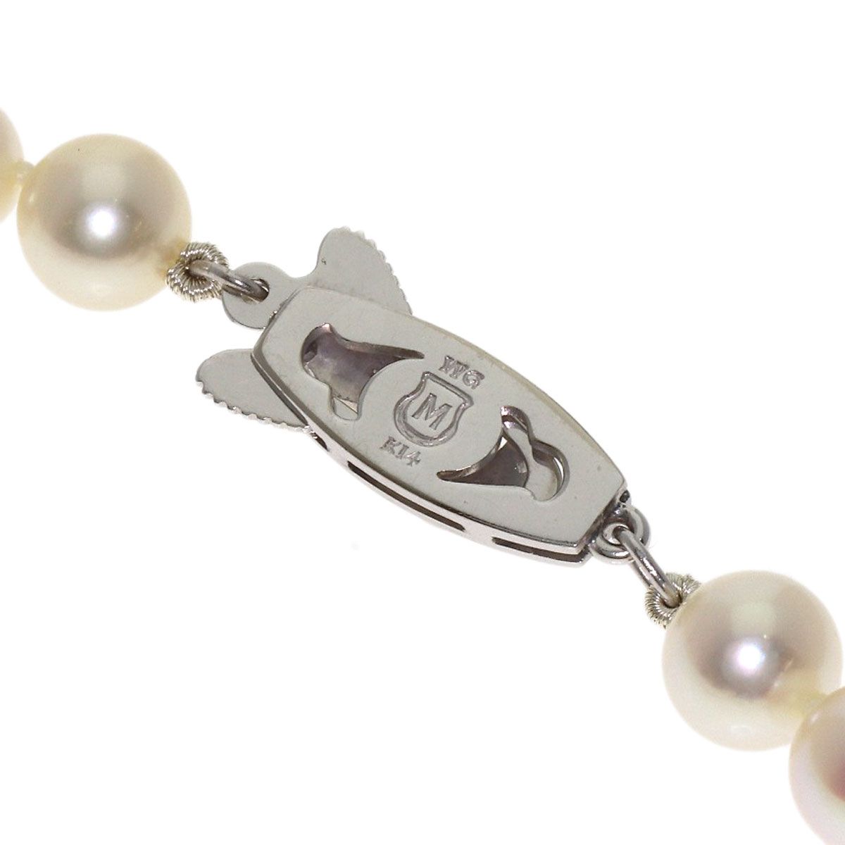 MIKIMOTO ladies white tone pearl necklace with 6.4-6.7mm pearls and 37cm K14WG chain