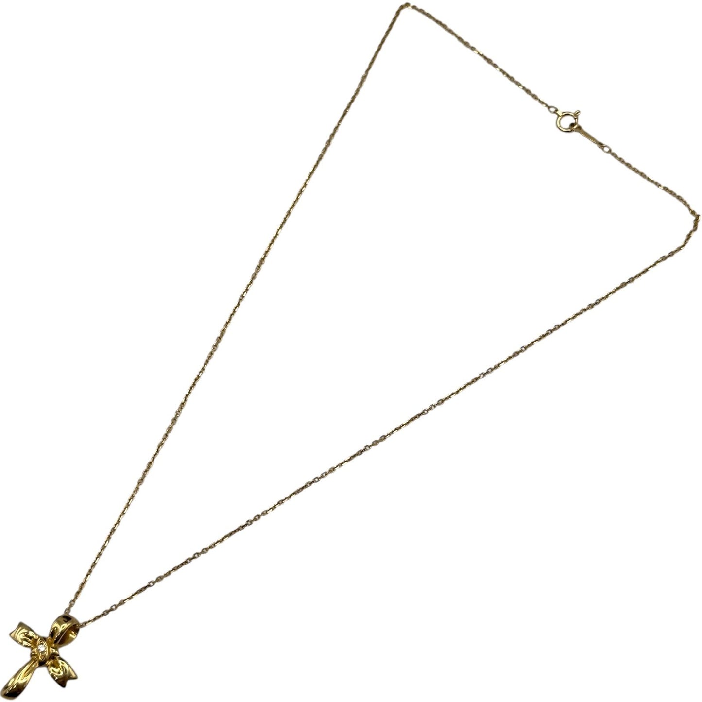 Mikimoto Ribbon Necklace in 18K Gold with a 0.01ct Diamond and 39cm Chain