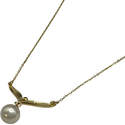 Mikimoto K18 gold necklace featuring a pearl and diamond pendant on a 37cm chain