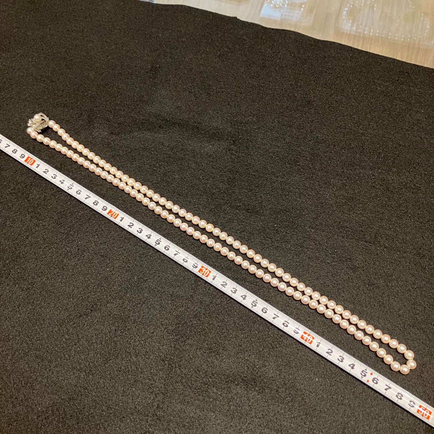 K14WG engraved genuine Akoya pearl necklace with 75cm length and pearls measuring approximately 6.9-7.2mm diameter