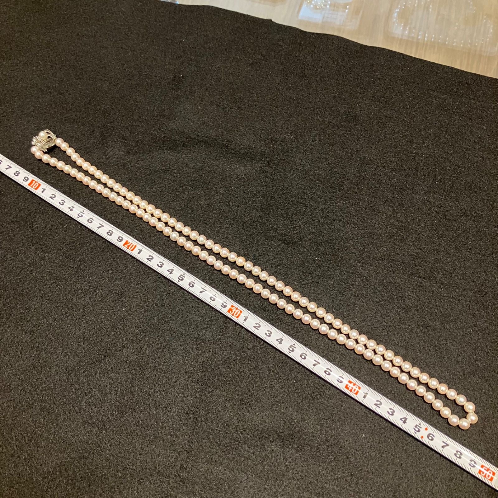 K14WG engraved genuine Akoya pearl necklace with 75cm length and pearls measuring approximately 6.9-7.2mm diameter