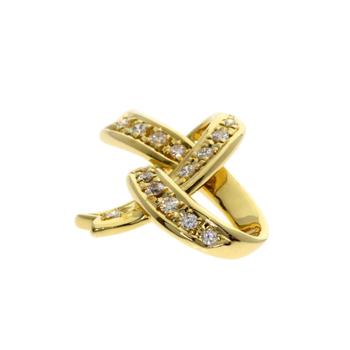 MIKIMOTO ribbon diamond pendant top in 18K yellow gold for women, 0.13ct diamonds, size 14.1x19x5.2mm