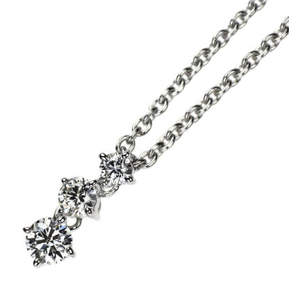 Mikimoto K18WG diamond pendant necklace featuring three stones with a 0.18ct total diamond weight on a white gold chain