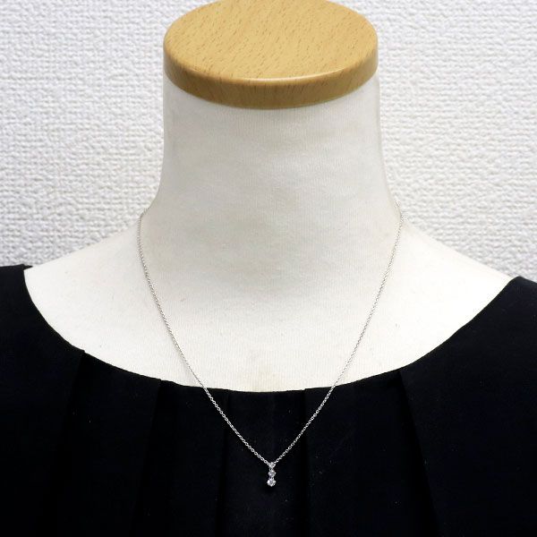 Mikimoto K18WG diamond pendant necklace featuring three stones with a 0.18ct total diamond weight on a white gold chain