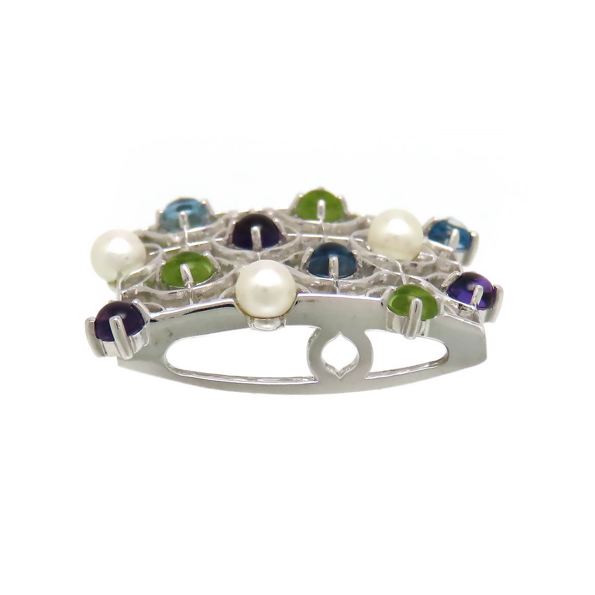 Mikimoto Pearl multicolor stone pendant top featuring 9 stones and 3 baby pearls in K18 metal