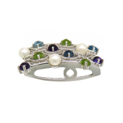 Mikimoto Pearl multicolor stone pendant top featuring 9 stones and 3 baby pearls in K18 metal