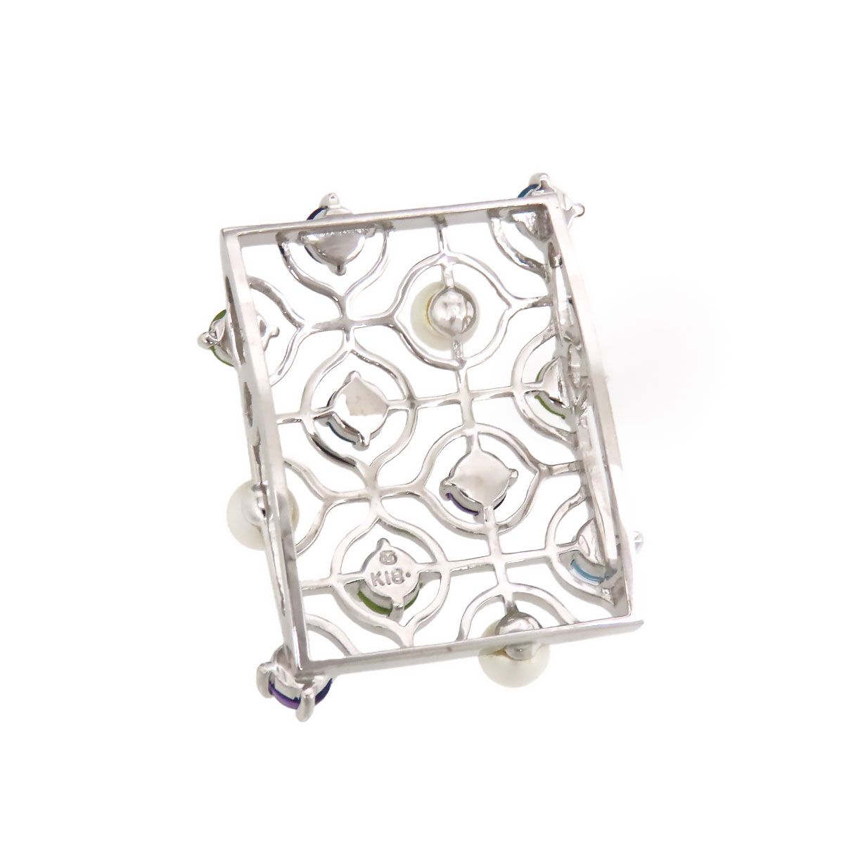 Mikimoto Pearl multicolor stone pendant top featuring 9 stones and 3 baby pearls in K18 metal