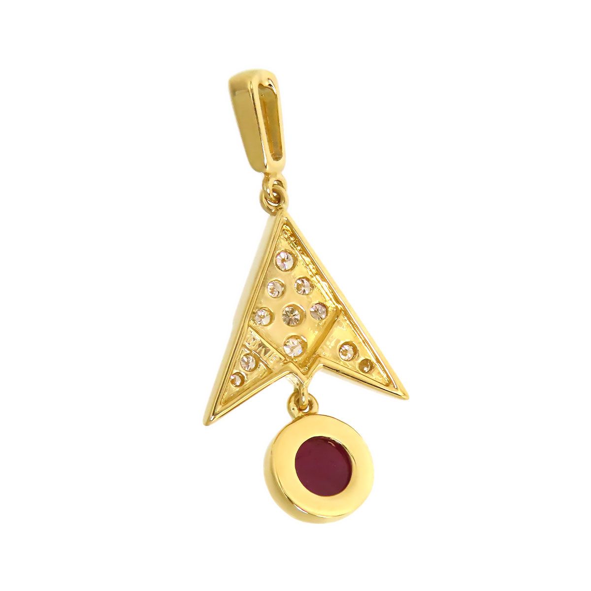 Mikimoto Diamond Ruby pendant top in K18 yellow gold with one diamond and a ruby stone on a white background
