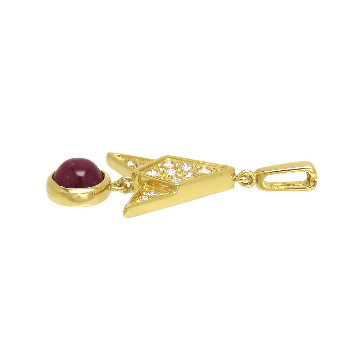 Mikimoto Diamond Ruby pendant top in K18 yellow gold with one diamond and a ruby stone on a white background