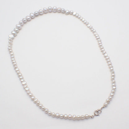 Agete Pearl Necklace featuring Silver 925 chain and single natural pearl pendant, 45 cm length