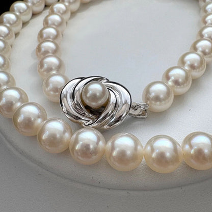 Tasaki Akoya pearl necklace and earrings set with swan charm and certificate