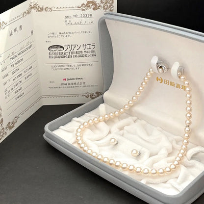Tasaki Akoya pearl necklace and earrings set with swan charm and certificate