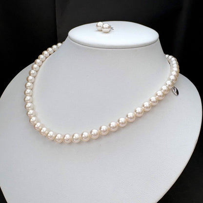 Tasaki Akoya pearl necklace and earrings set with swan charm and certificate