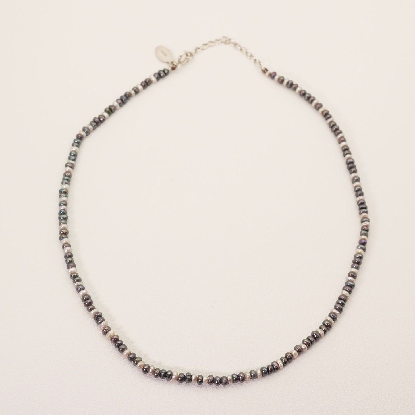 Ageto freshwater pearl necklace with black and white pearls on silver chain model 24-4881S
