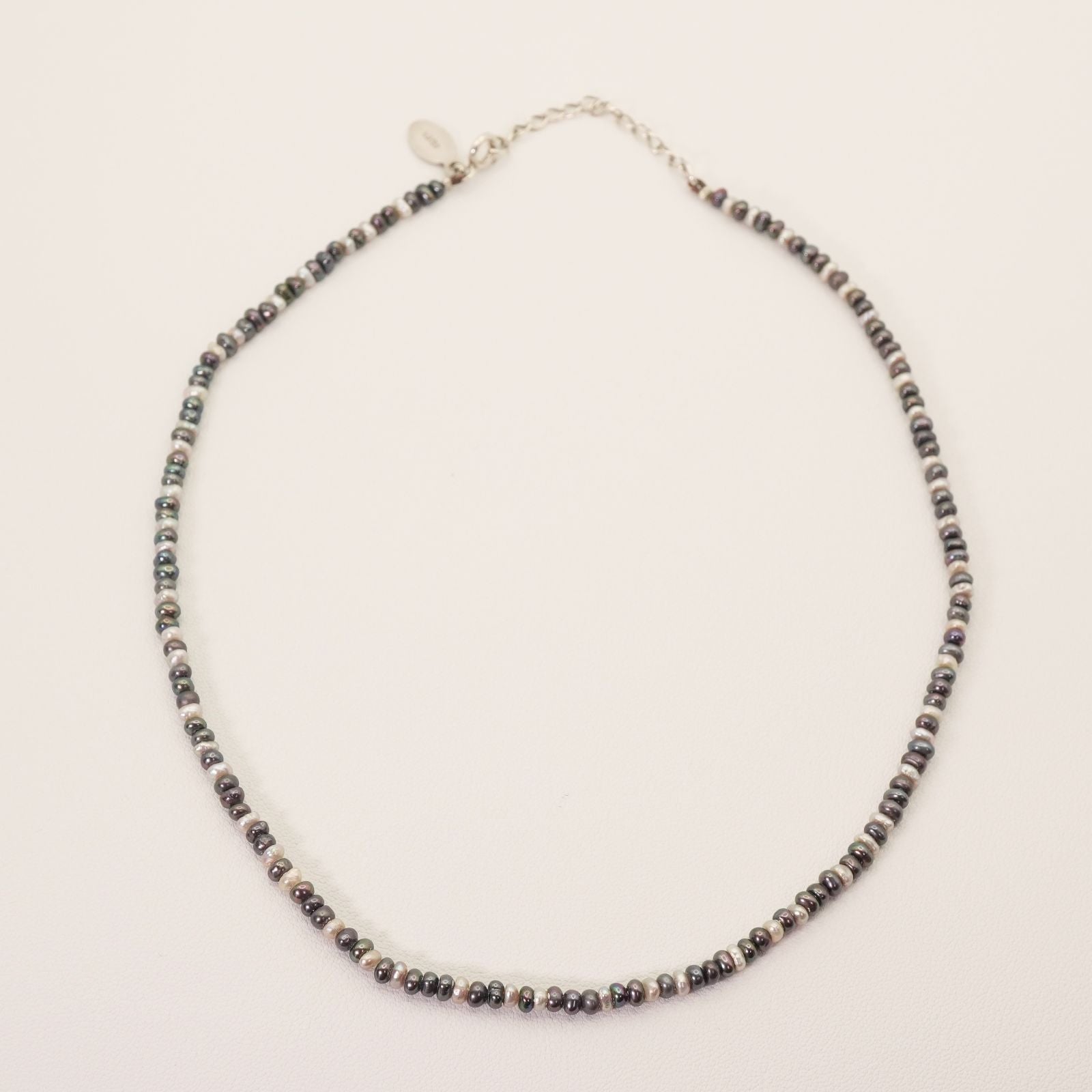 Ageto freshwater pearl necklace with black and white pearls on silver chain model 24-4881S