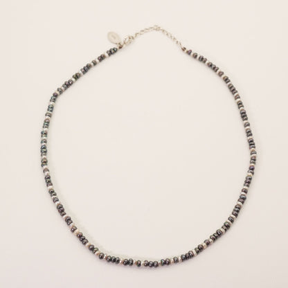 Ageto freshwater pearl necklace with black and white pearls on silver chain model 24-4881S