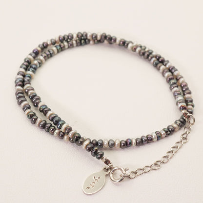 Ageto freshwater pearl necklace with black and white pearls on silver chain model 24-4881S