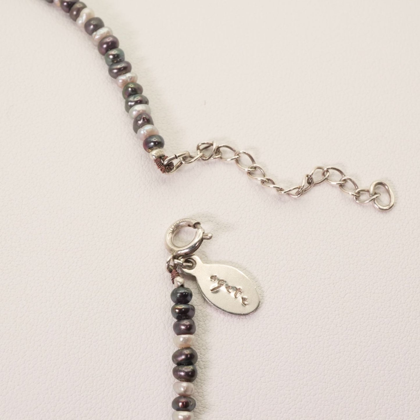 Ageto freshwater pearl necklace with black and white pearls on silver chain model 24-4881S