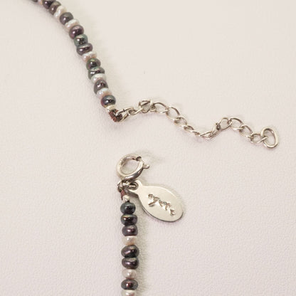 Ageto freshwater pearl necklace with black and white pearls on silver chain model 24-4881S