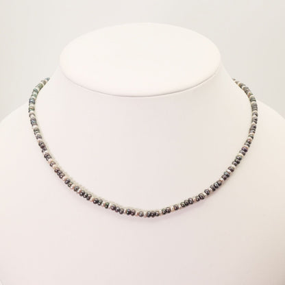 Ageto freshwater pearl necklace with black and white pearls on silver chain model 24-4881S